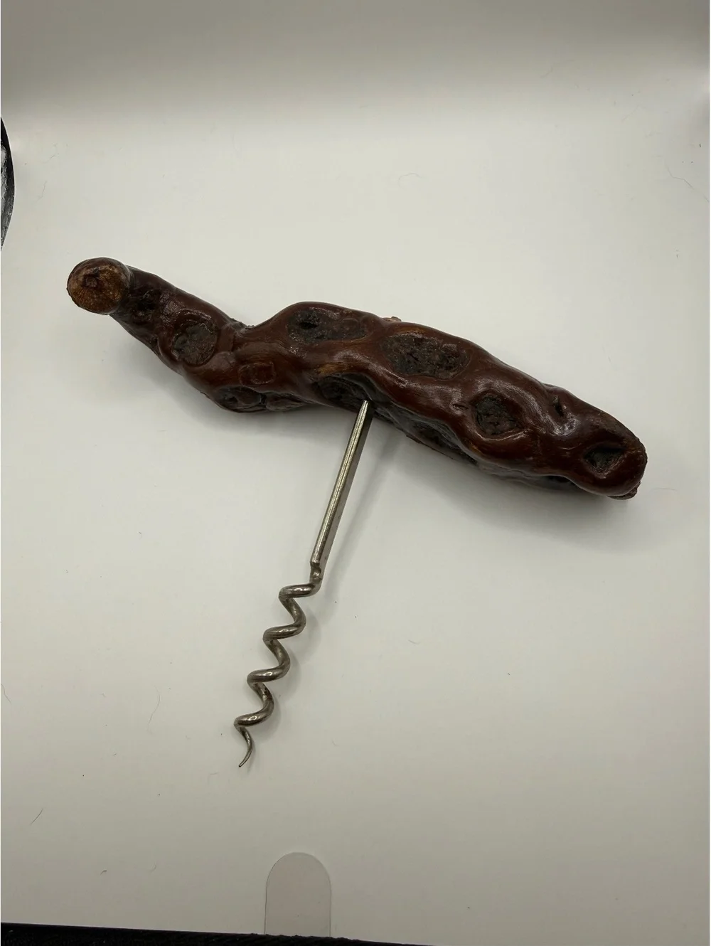 Vintage Mid Century Modern driftwood handle corkscrew wine opener kitchenware